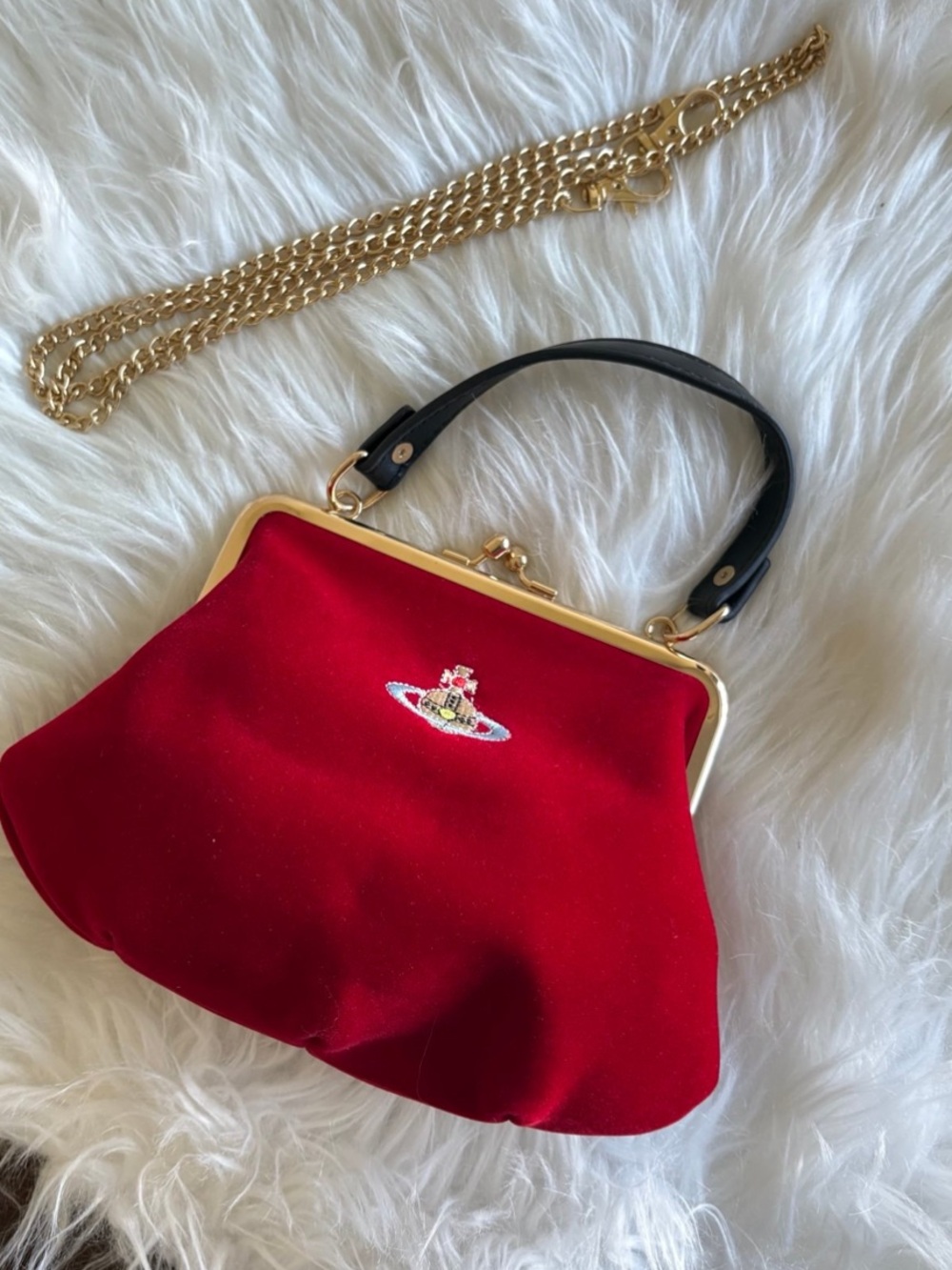 Vivienne Westwood Red Velvet Kiss-Lock Top Handle Granny Frame Purse